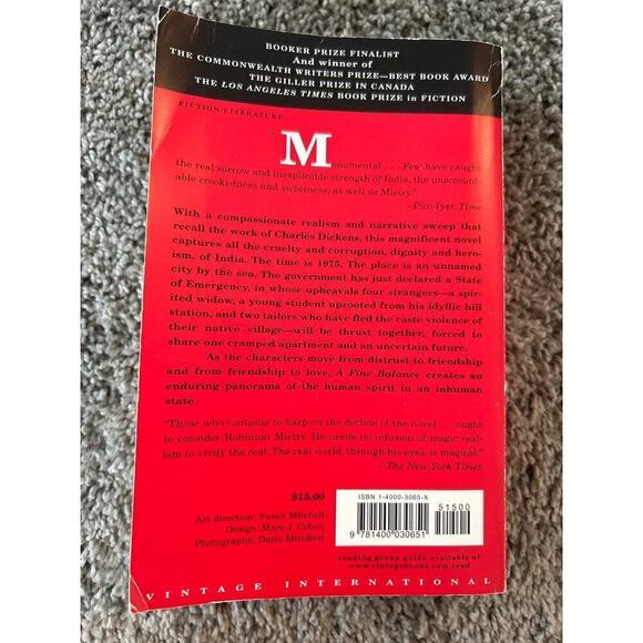 Book: A Fine Balance, Author: Rohinton Mistry, Ophrah Book Club Novel - Picture 2 of 3